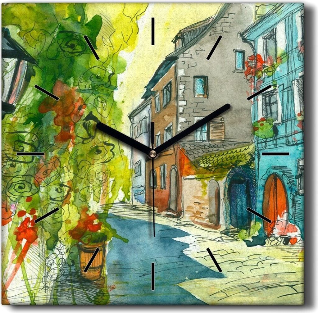 Coloray Hodiny Unikátní 30x30 cm Tiché hodiny Pro obývací pokoj a kuchyň Nástěnné hodiny Plátno Černé ručičky hodin - Budova města