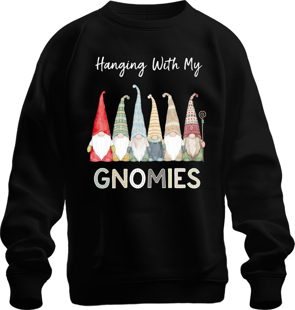 Hanging With My Gnomies Weihnachts Wichtel Zwerg Skandinavisch Uni Sweatshirt Pullover, Schwarz, M