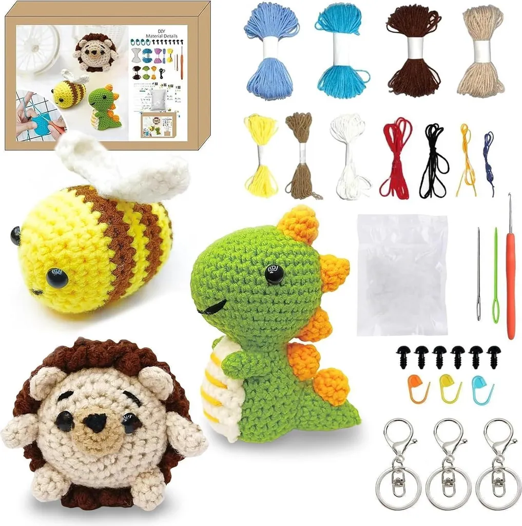Kit de crochet pour débutants 3 animaux : coffret complet avec tutoriels