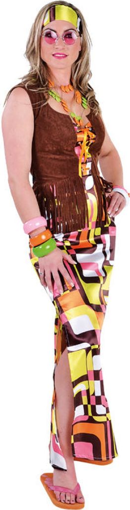 M212149-XL-A Damen Hippie braun-orange Hippykleid Gr.XL