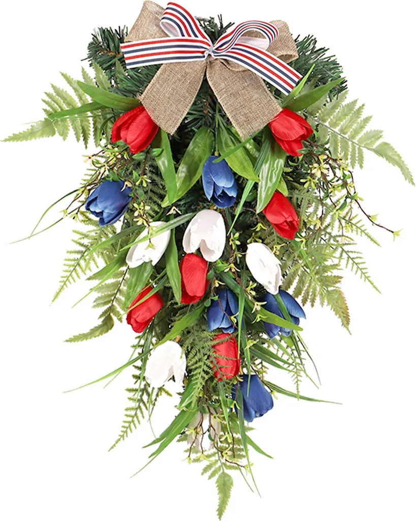 Fleur de Soie et Fougère Artificielle Inversée Décoration de Porte 70cm
