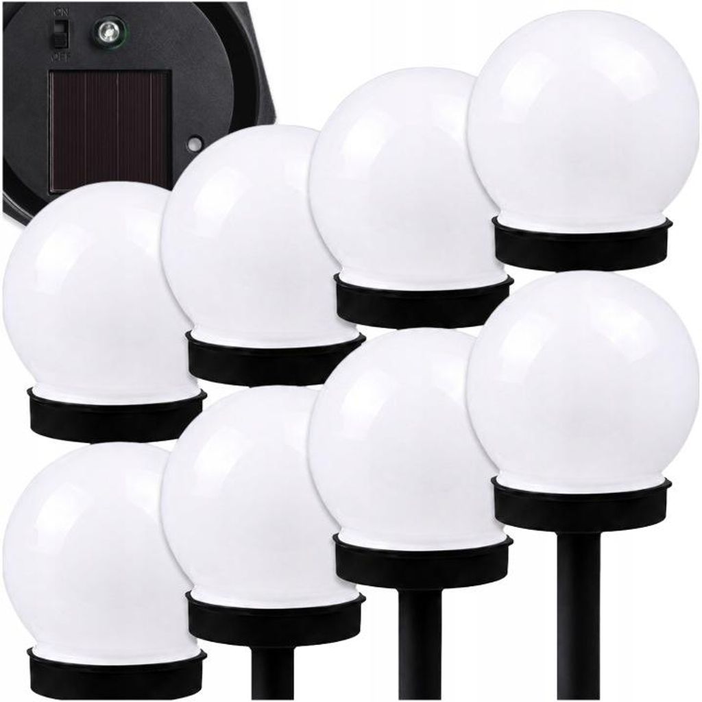 Solar Gartenleuchten LED Kugeln 8er Set – Erdspießleuchten – 34 cm – Mit Dämmerungssensor – Kaltweiß