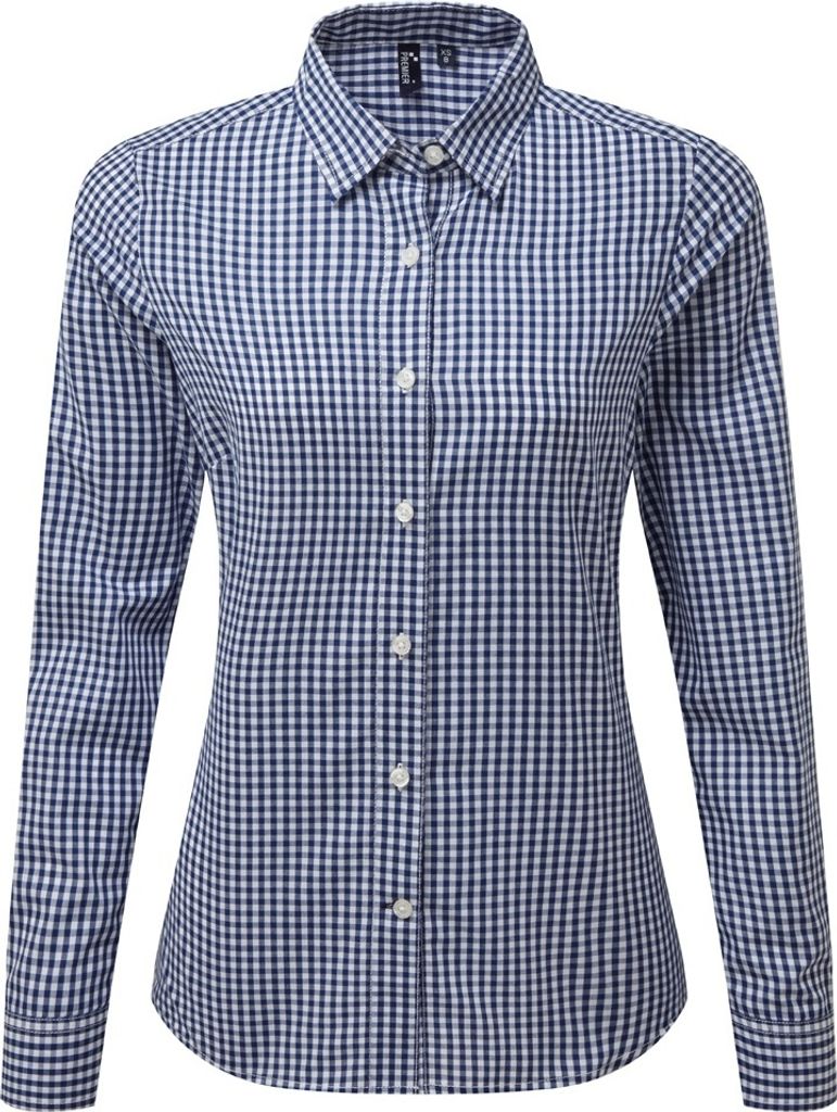 Premier - "Maxton" Hemd für Damen Langärmlig PC3908 (XS) (Marineblau/Weiß)