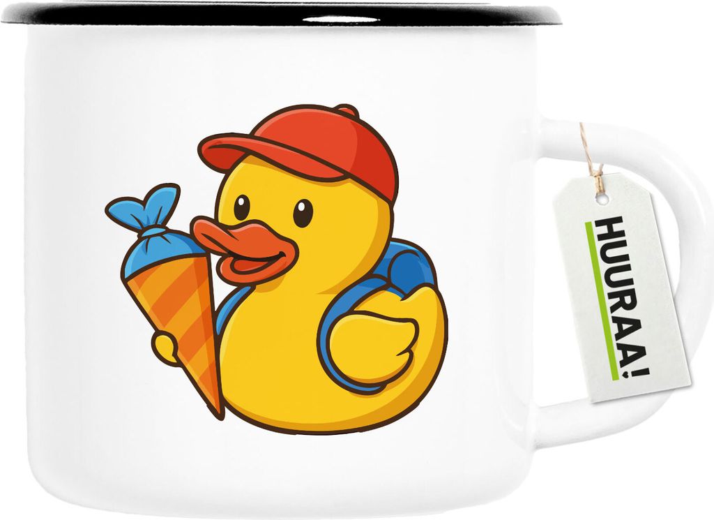 Huuraa Emaille Tasse Quietscheente Einschulung Gummiente Schulanfang 300ml Vintage Campingbecher Geschenkidee