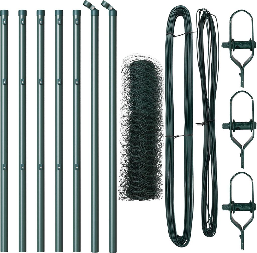 Möbel Sechseckzaun Grün 0,4x10 m Stahl, Zaunpfosten 7 Stück Grün Ø32 mm 80 cm Verzinkter Stahl - Zaunzubehör 3352623