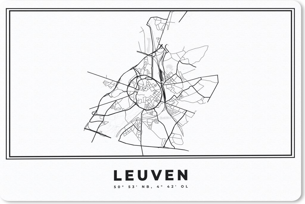 MuchoWow Schreibtischunterlage Stadtplan - Schwarz und weiß - Karte - Leuven - Belgien 60x40 cm - XXL Mauspad - Großes Mauspad