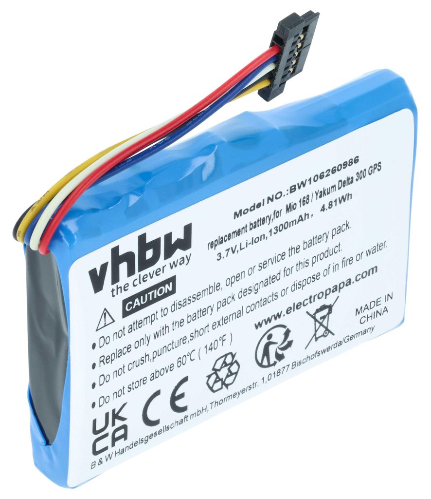 vhbw Akku Ersatz für Mitac Mio E3MIO2135211 für GPS Navigation Navi (1300 mAh, 3,7 V, Li-Ion)