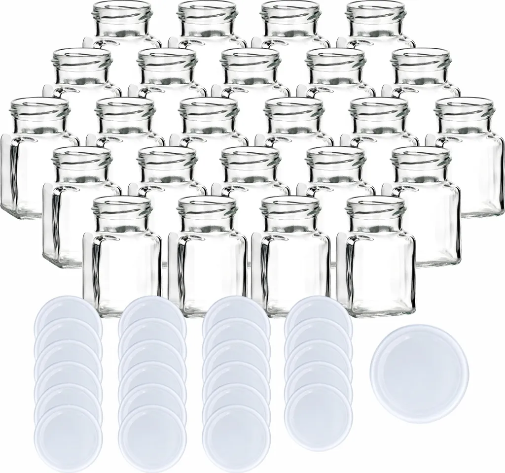 Set 24 Barattoli Vetro 150ml Tappo Bianco per Marmellate e Conserve