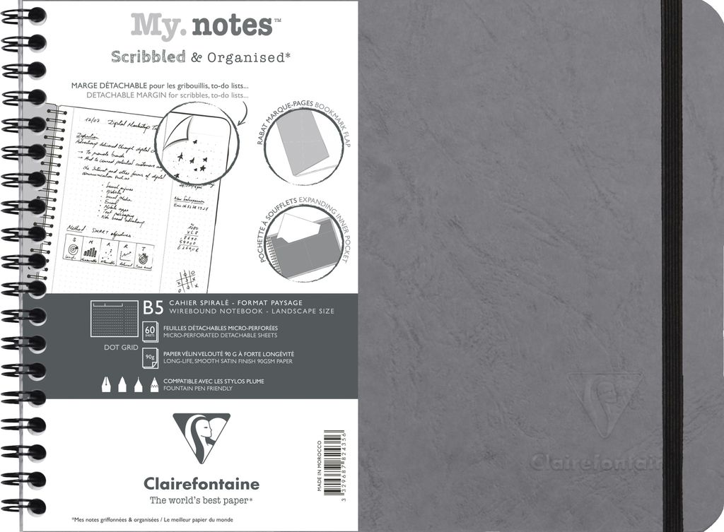 Clairefontaine 5x My.Notes Age Bag Spiralheft B5 60 Blatt Grau 782435C