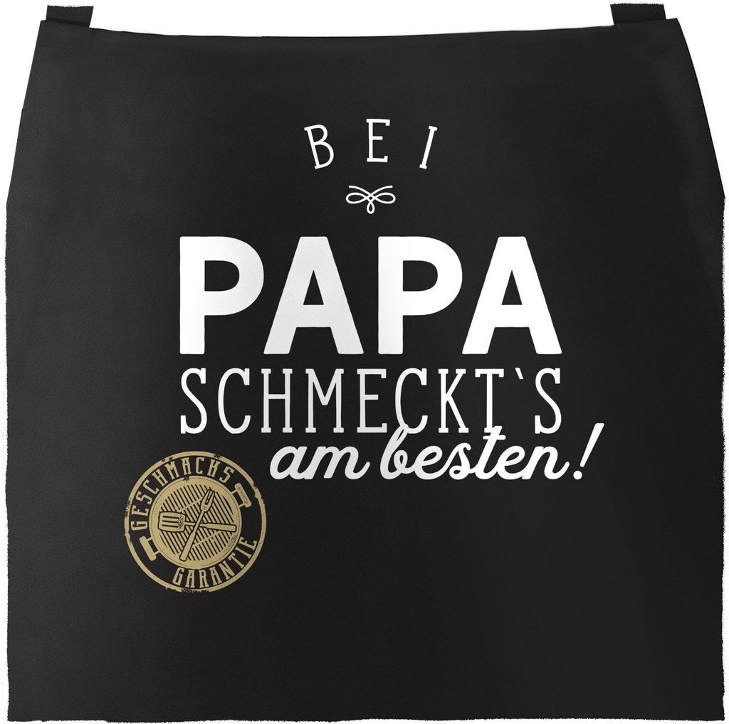 Grill-Schürze Küchenschürze mit Spruch Bei Papa schmeckt`s am besten grillen kochen Baumwoll-Schürze Küchenschürze Moonworks schwarz unisize