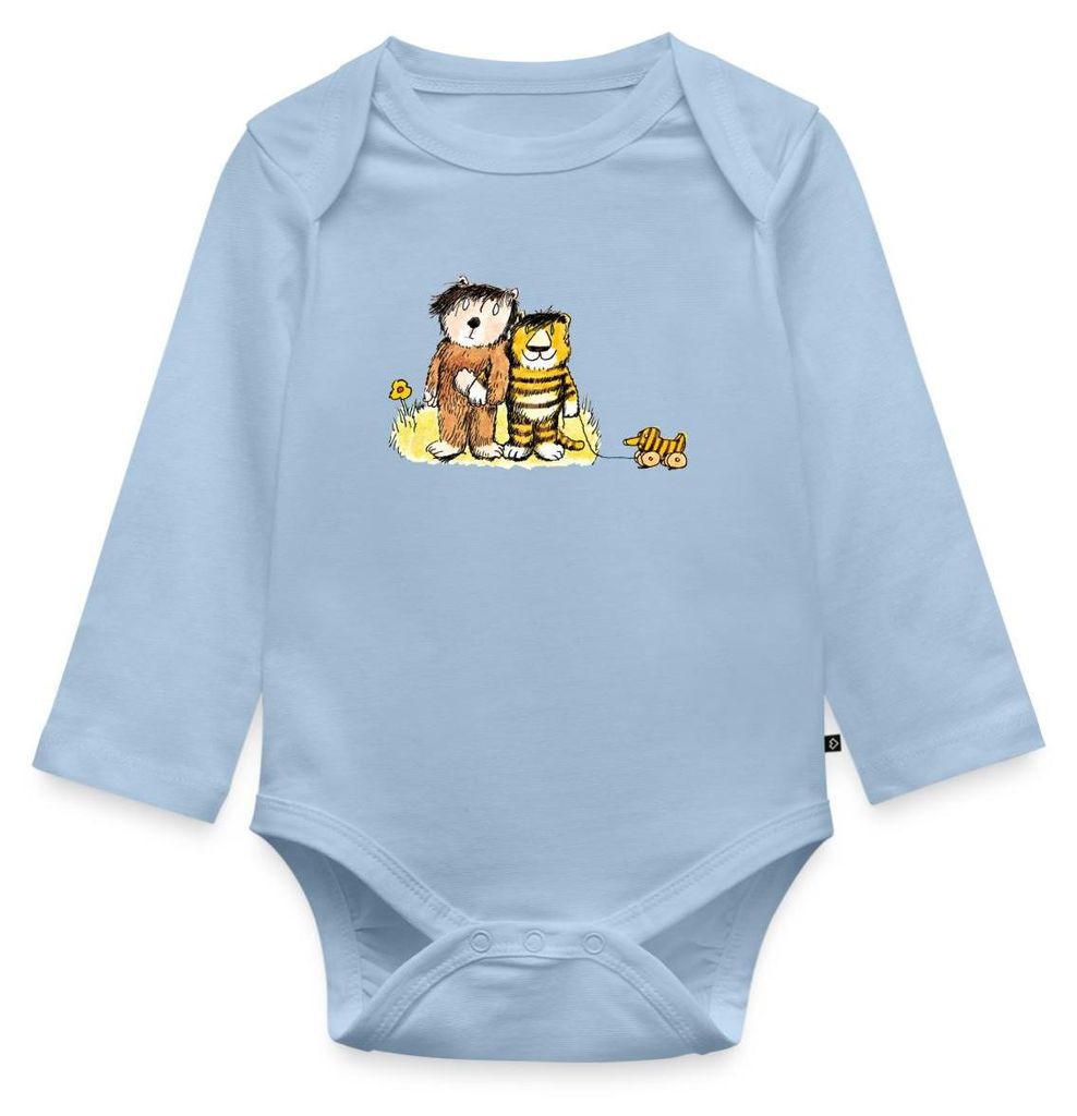 Spreadshirt Janosch Tiger, Bär und Tigerente auf Wiese Tages Baby Body Langarm, 62 (2-3 M.), Hellblau