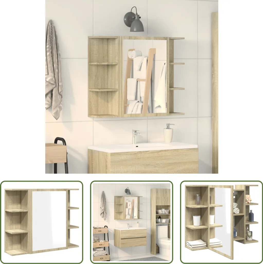 Specchiera Contenitore Bagno Rovere Sonoma 80cm - Raffinatezza Moderna