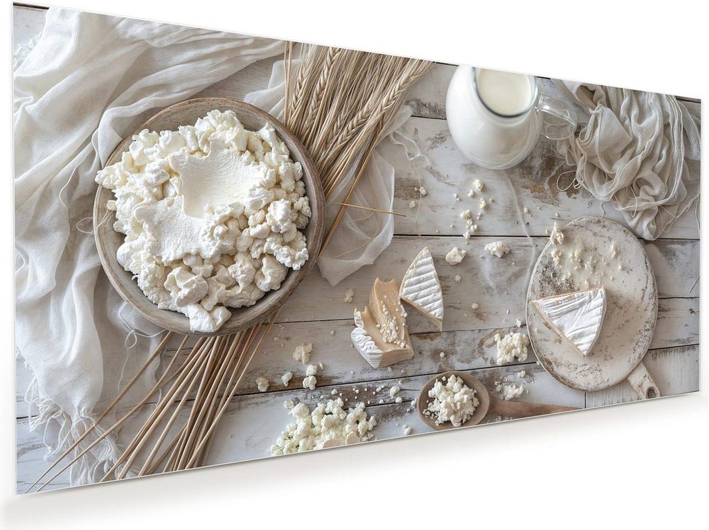 Glasbild 100x50cm in XXL für Wohnzimmer, Schlafzimmer Motiv Ziegenkäse Schale
