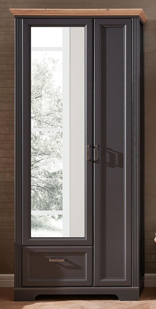 Garderobenschrank Kleiderschrank Dielenschrank Schrank Flurmöbel "Jillana II" Graphit / Artisan Eiche