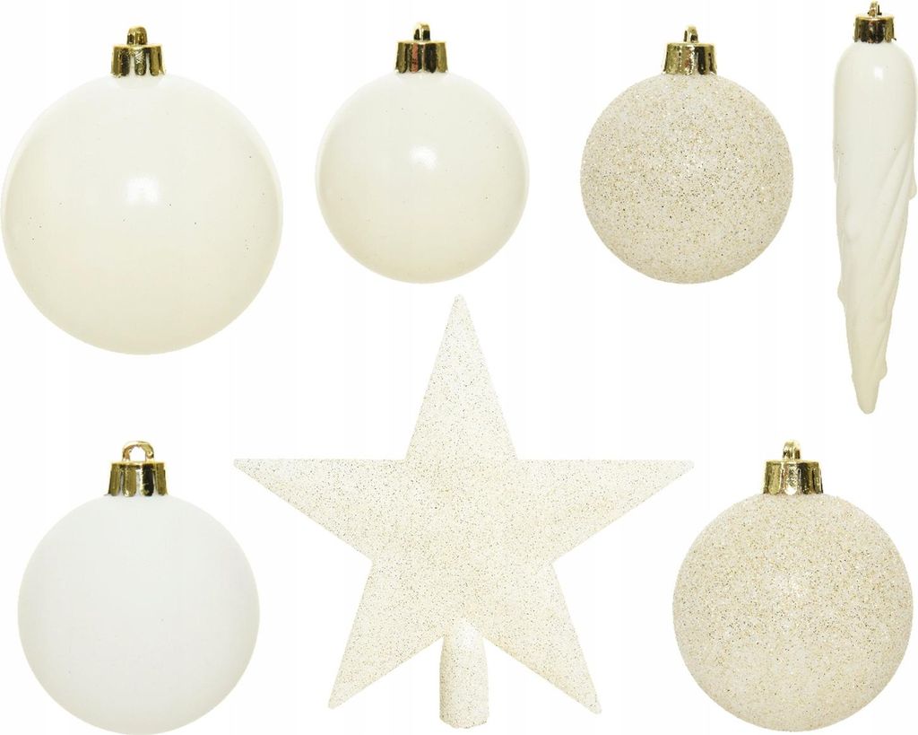 Weihnachtskugeln mit Christbaumstern Kunststoff 33er Set - Wollweiß