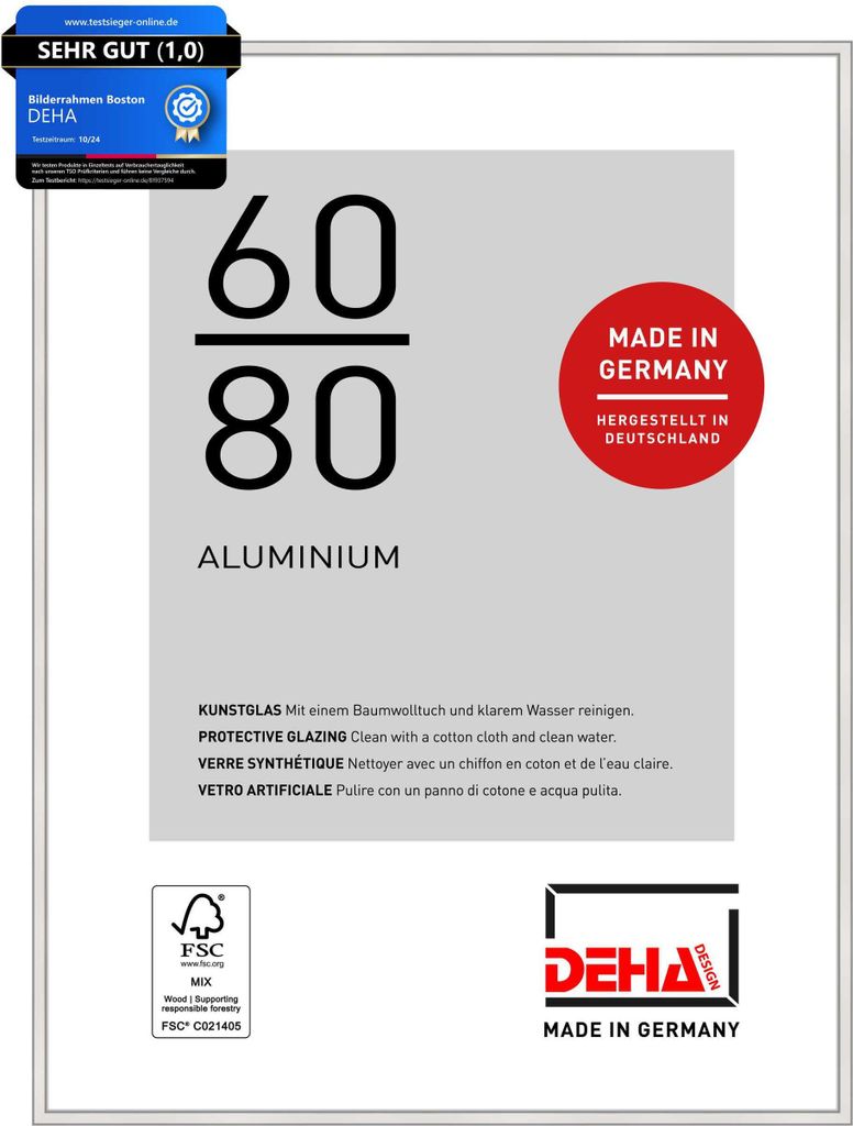 DEHA Design Aluminium Bilderrahmen Boston, 60x80 cm, Silber