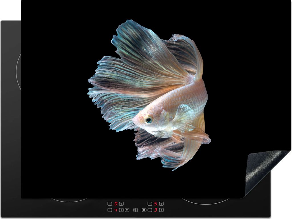 KitchenYeah Herdabdeckplatte Fisch - Schwanz - Schwarz , 70x52cm, Küche Deko, Glaskeramikkochfeld Herdabdeckung, Abdeckplatte fùr Kochfeld