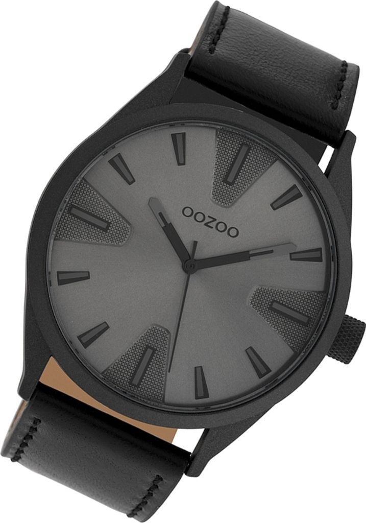 Oozoo Armbanduhr schwarz Leder Timepieces Herren Analog-Quarzuhr UOC10024