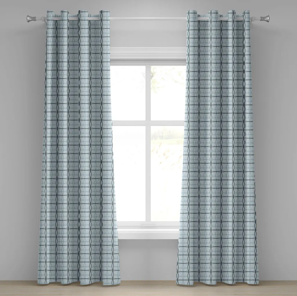 Rideau bleu ardoise motif lignes ondulées 280x175 cm style printemps