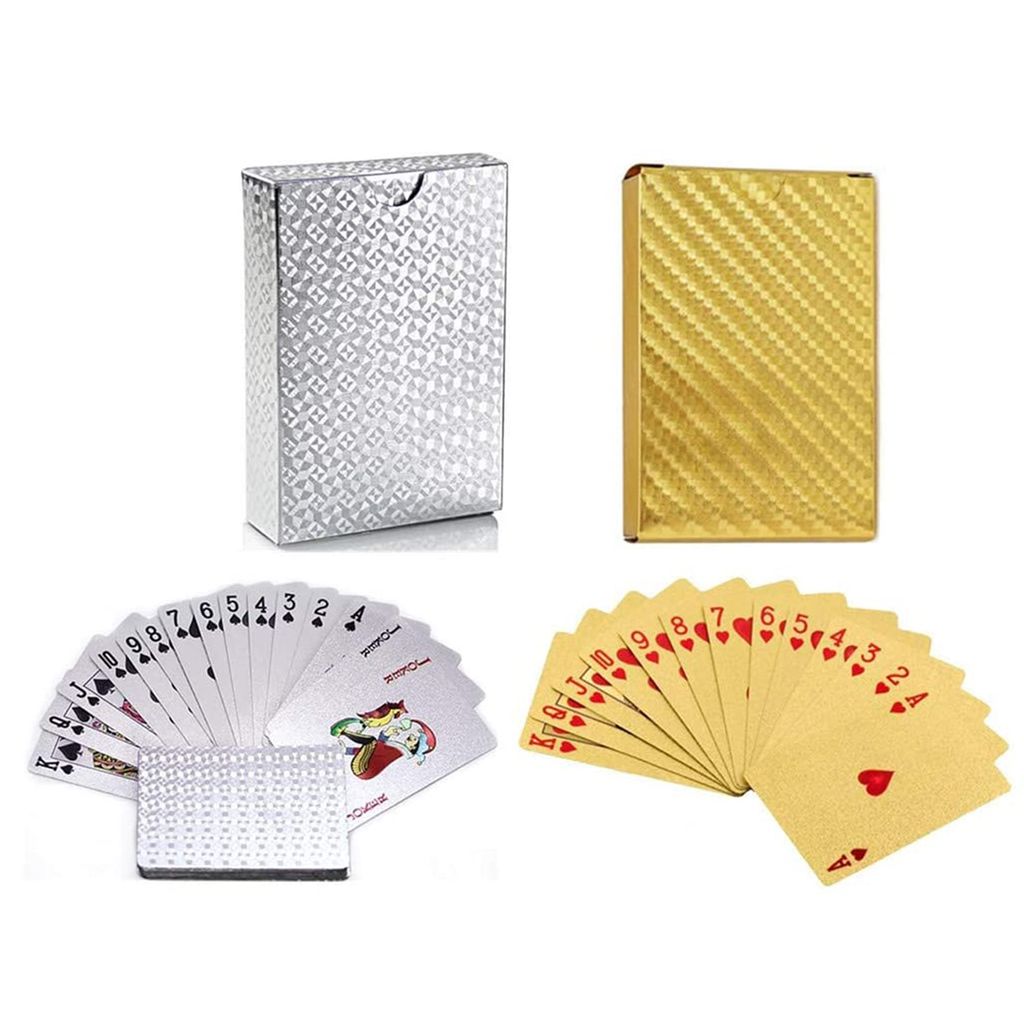 2 set Spielkarten Wasserfeste Pokerkarten Geschenkbox Gold Silber Familienparty 
