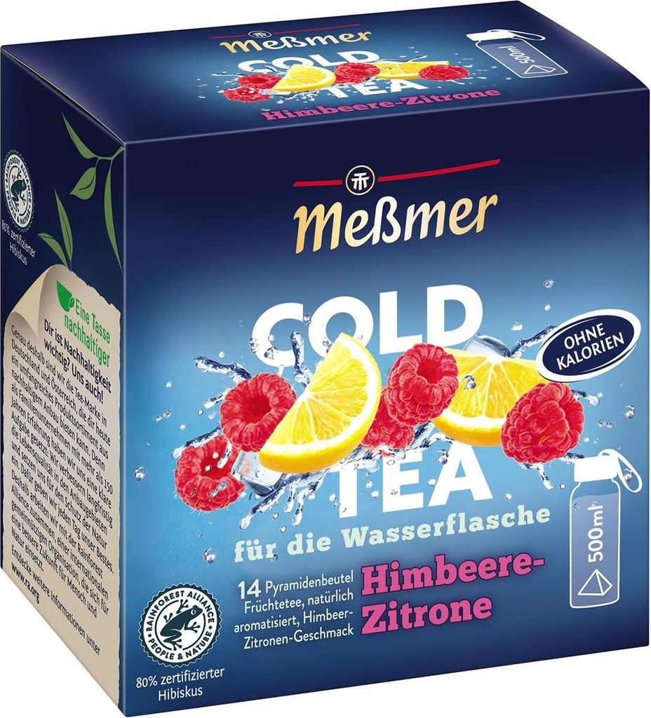 Meßmer Cold Tea fruchtig süße Himbeere Zitrone 14 Teebeutel Produktbild 