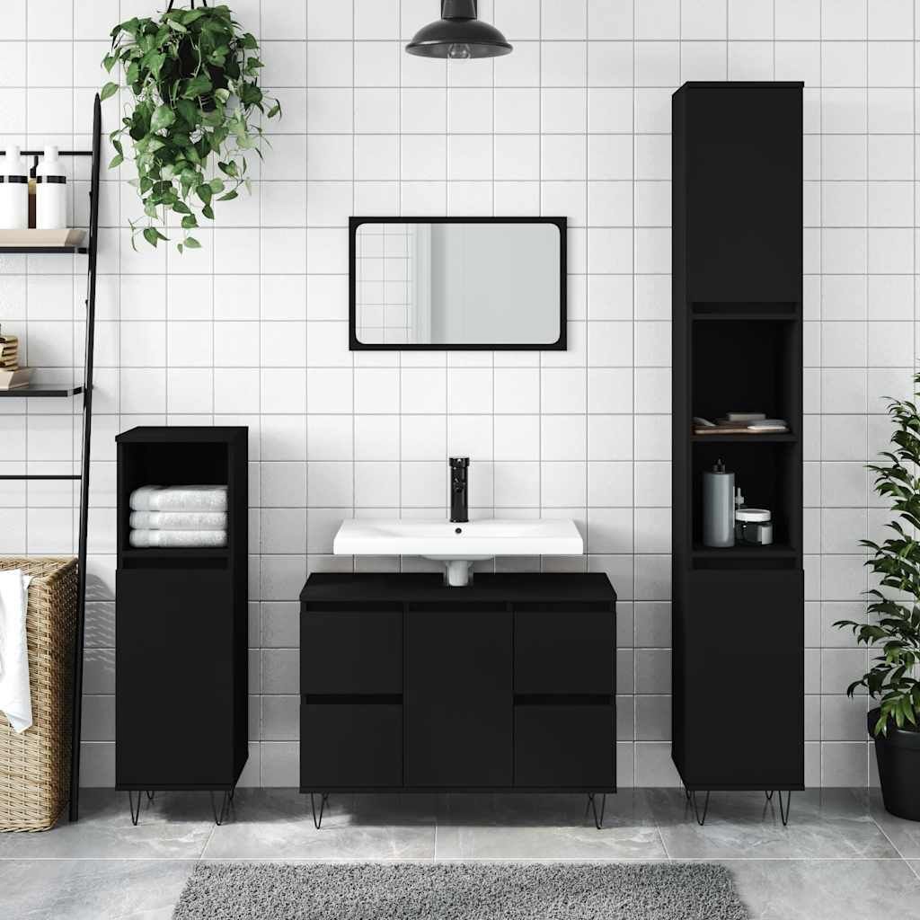 vidaXL Badschrank Schwarz 80x33x60 cm Holzwerkstoff Produktbild 