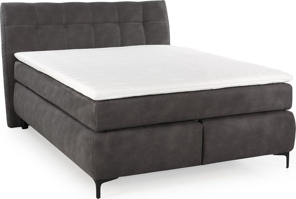 Boxspringbett 140x200 cm Bonell-Federkernmatratze H2 Topper Mikrofaser Dunkelgrau / 20007