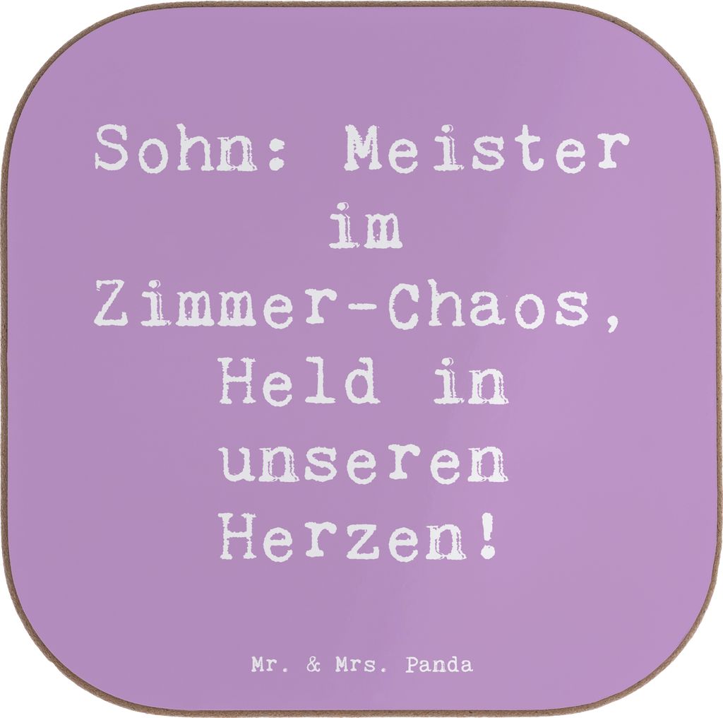 Mr. & Mrs. Panda Tischuntersetzer Spruch Sohn Chaosheld - Lavendeltraum - Geschenk, Untersetzer für Gläser, Eltern-Sohn-Beziehung, Liebe, Stolz, ...