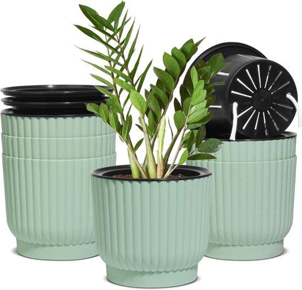 6 Zoll selbstwässernde Pflanzgefäße 6 Stück, Kunststoffpflanzgefäße mit Halter, Fensterbank-Blumenpflanzgefäße für alle Zimmer- und Außen...