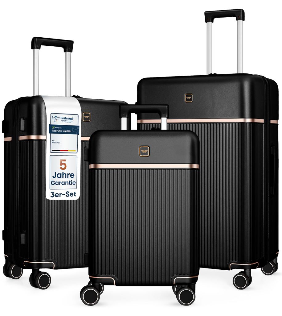 4FLY Hartschalen-Reisekoffer Set 3-teilig (M/L/XL) aus Polycarbonat – mit TSA-Schloss, 4 Spinner-Doppelrollen und Aluminium-Teleskopgriff