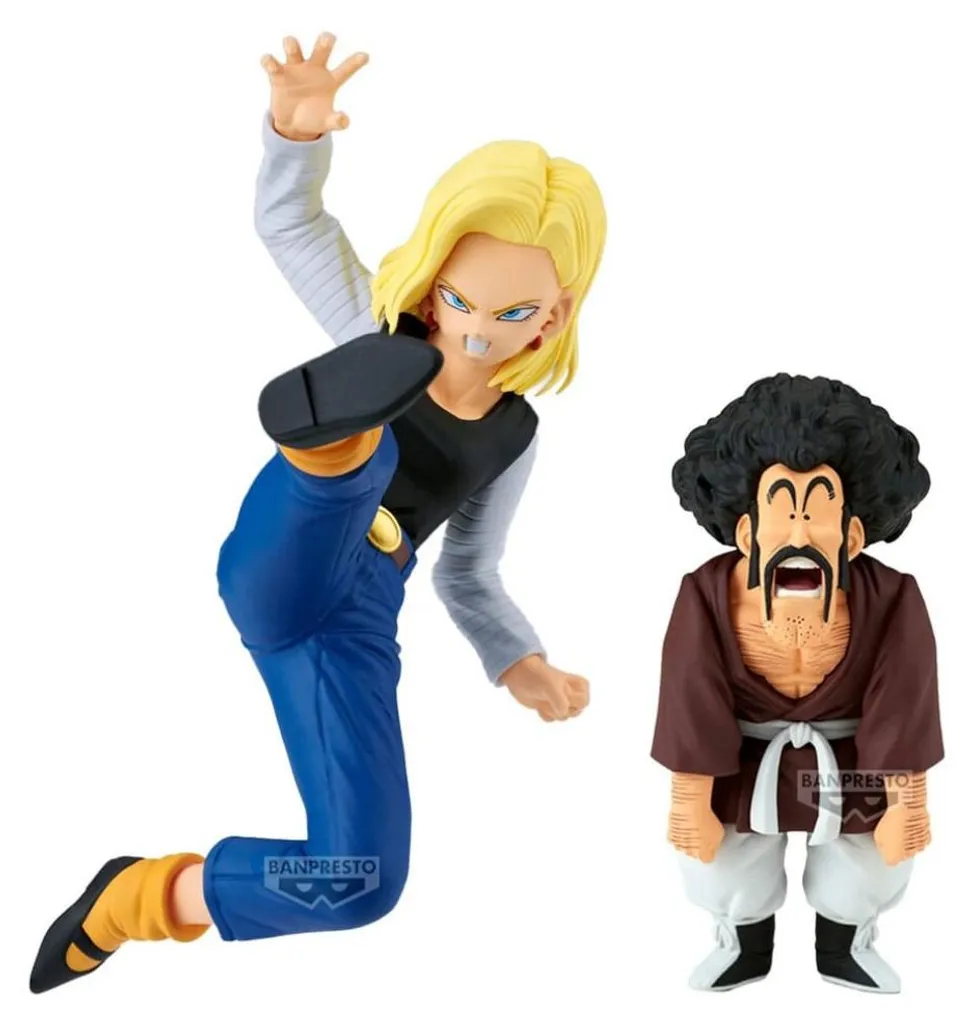 Duo Figurine DBZ Match Makers Android 18 11cm vs Mr. Satan 8cm PVC