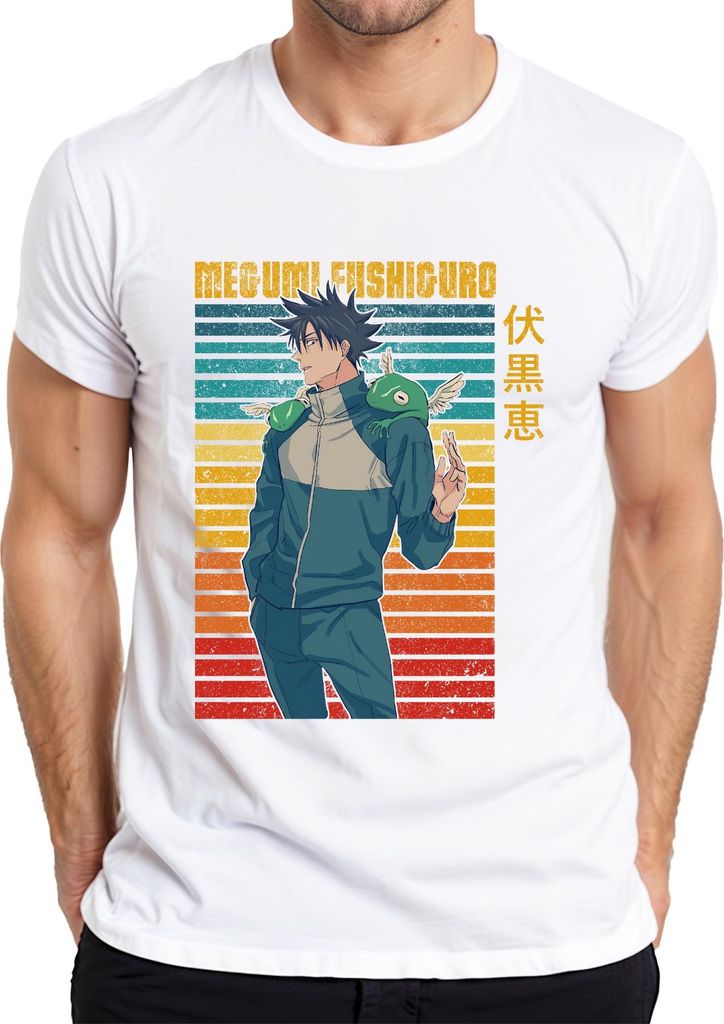 Megumi Fushiguro Jujutsu Kaisen Shikigami Frosch Geschenk Vintage Herren T-Shirt, Weiß, XXL