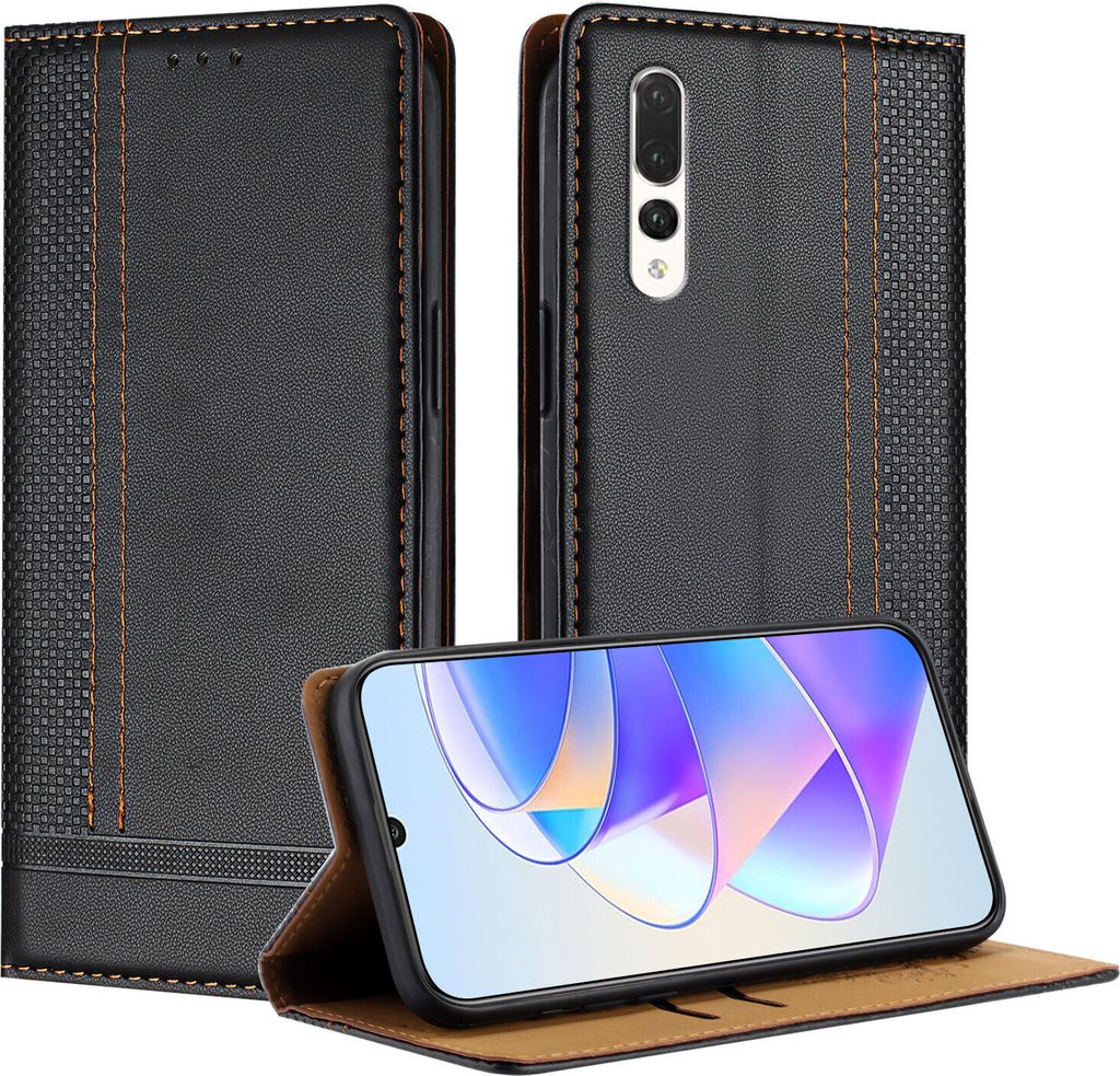 Handyhülle für Huawei P20 Pro Leder Flip Klappbare Schutzhülle mit Standfunktion Schwarz