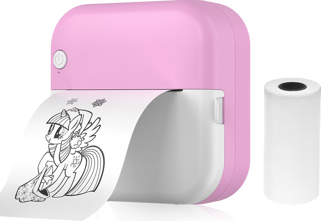 Mini-Drucker, Thermodrucker, Bluetooth Fotodrucker fuer Smartphone mit 1 Papierrolle 57 mm, kompatibel mit iOS Android,Rosa