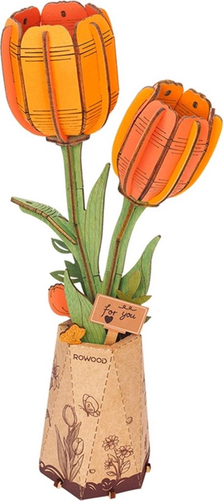 ROBOTIME Rowood 3D-Holzpuzzle Orangefarbene Tulpen 76 Puppen