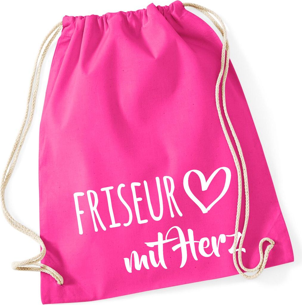 Huuraa Turnbeutel Friseur mit Herz 12 Liter Fuchsia Baumwolle Rucksack Geschenkidee