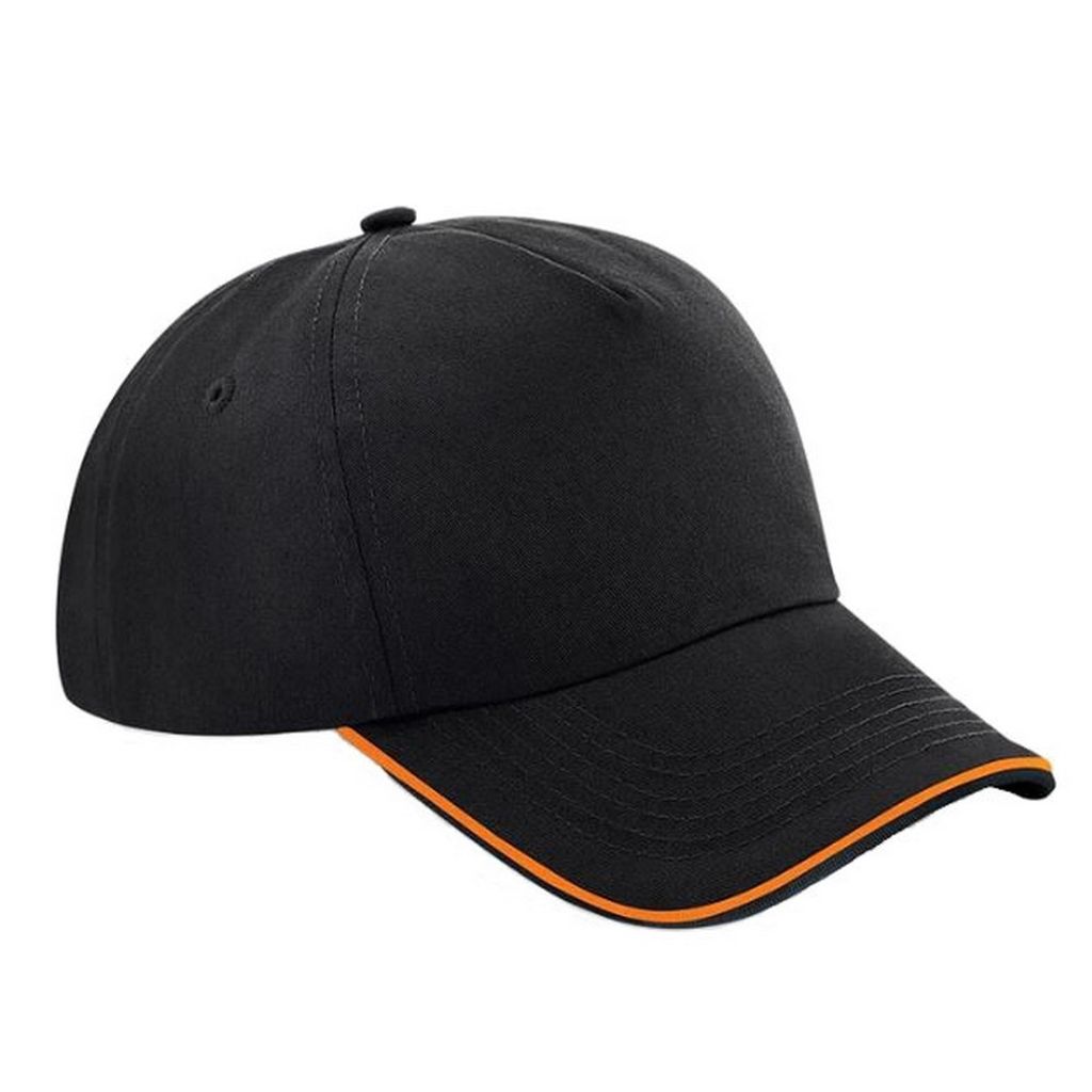 Beechfield B25c | Authentic 5 Panel Cap - Piped Peak, 100 % Baumwoll-Twill - Farbe: Black/Orange - Größe: One Size