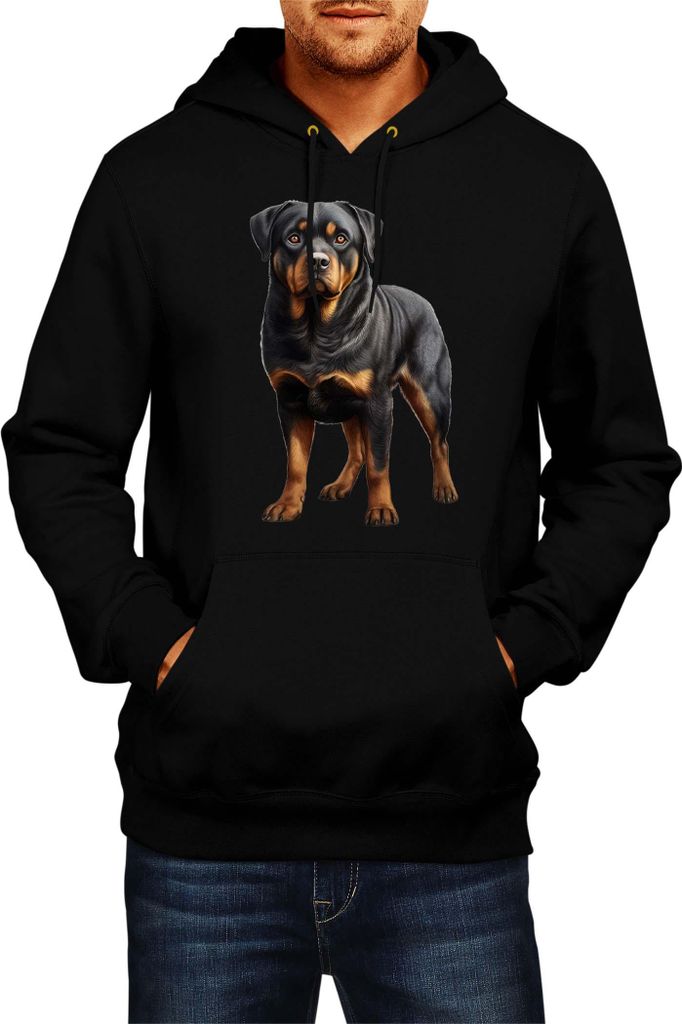 Herren Kapuzenpullover Dogs Breeds Rottweiler Dog Breed 005, Man M / Schwarz