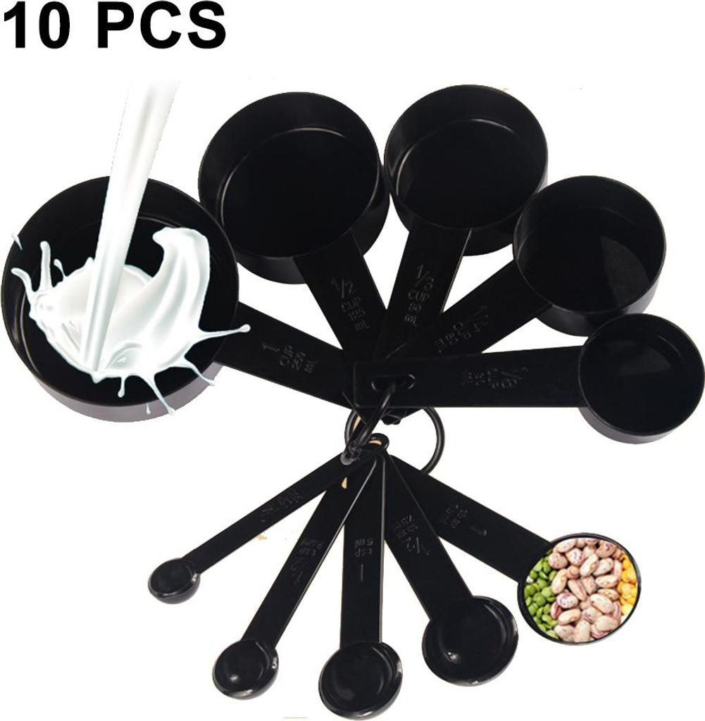 10-in-1-Messlöffel- und -becher-Set. Küchen-Messset aus Kunststoff zum Messen von trockenen und flüssigen Zutaten