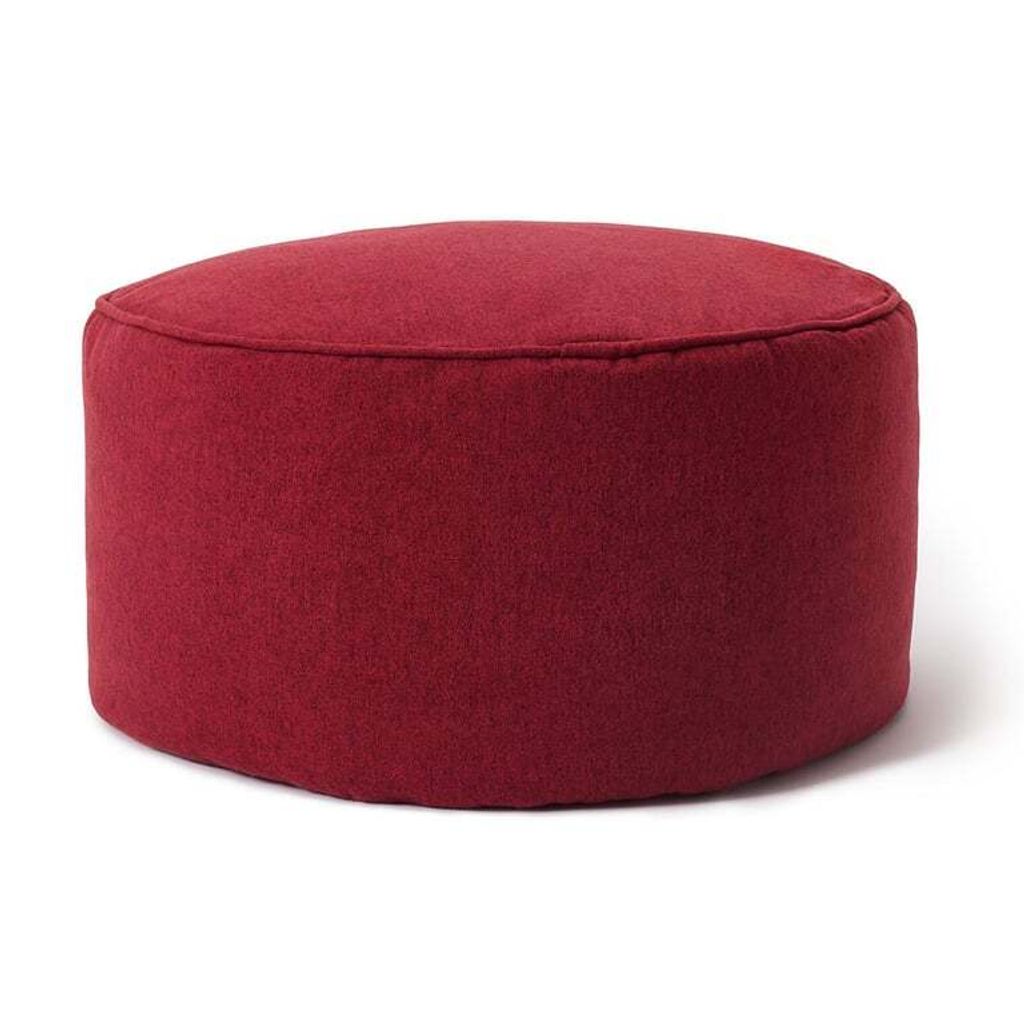 A red pouf is shown against a white background.