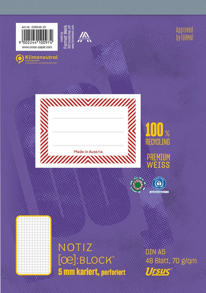 Schreibblock Green 03654820 DIN A5 kariert 70g 48 Blatt Packung mit 10 Stück