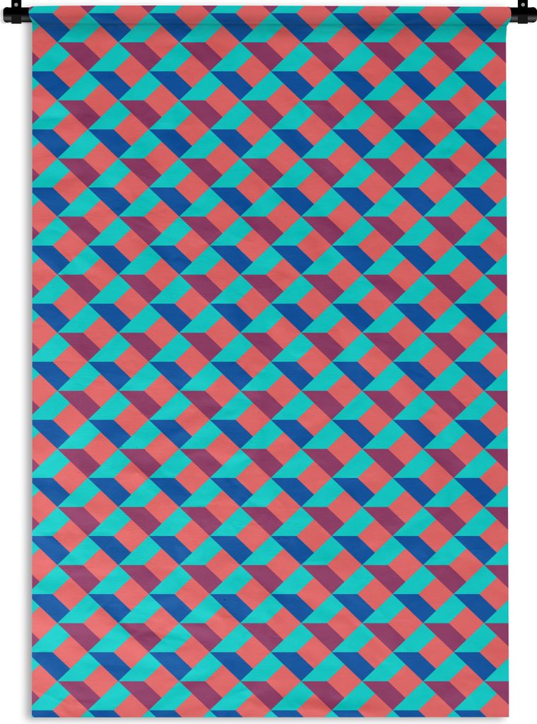 MuchoWow Wandteppich Wandbehang Blöcke - Muster - 3D 120x180 cm Tapisserie Dekoration Wandtuch - Schlafzimmer - Dekorationen für das Haus