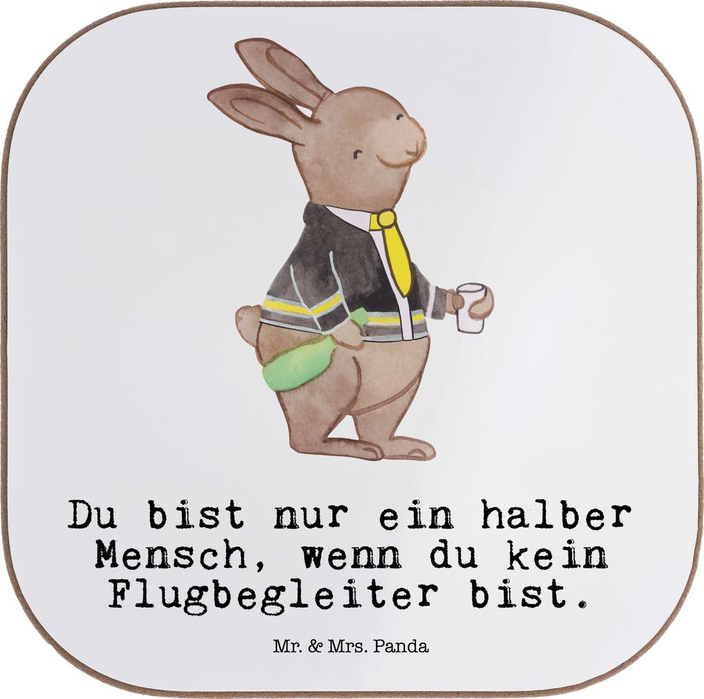 Mr. & Mrs. Panda Untersetzer für Gläser Flugbegleiter Herz - Weiß - Geschenk, Tassen, Witzig, Holzuntersetzer, Spruch, Quadratischer, gläserunt...