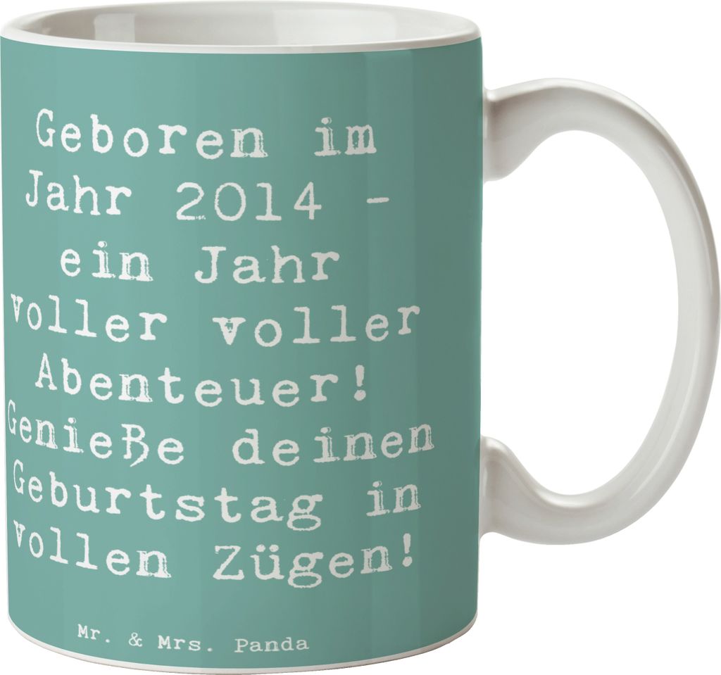 Mr. & Mrs. Panda Keramiktasse Spruch 2014 Geburtstag Abenteuer - Meeresbrise - Geschenk, Kaffeebecher, Pott, Geboren im Jahr, Jahrgang, Tasse, bedr...