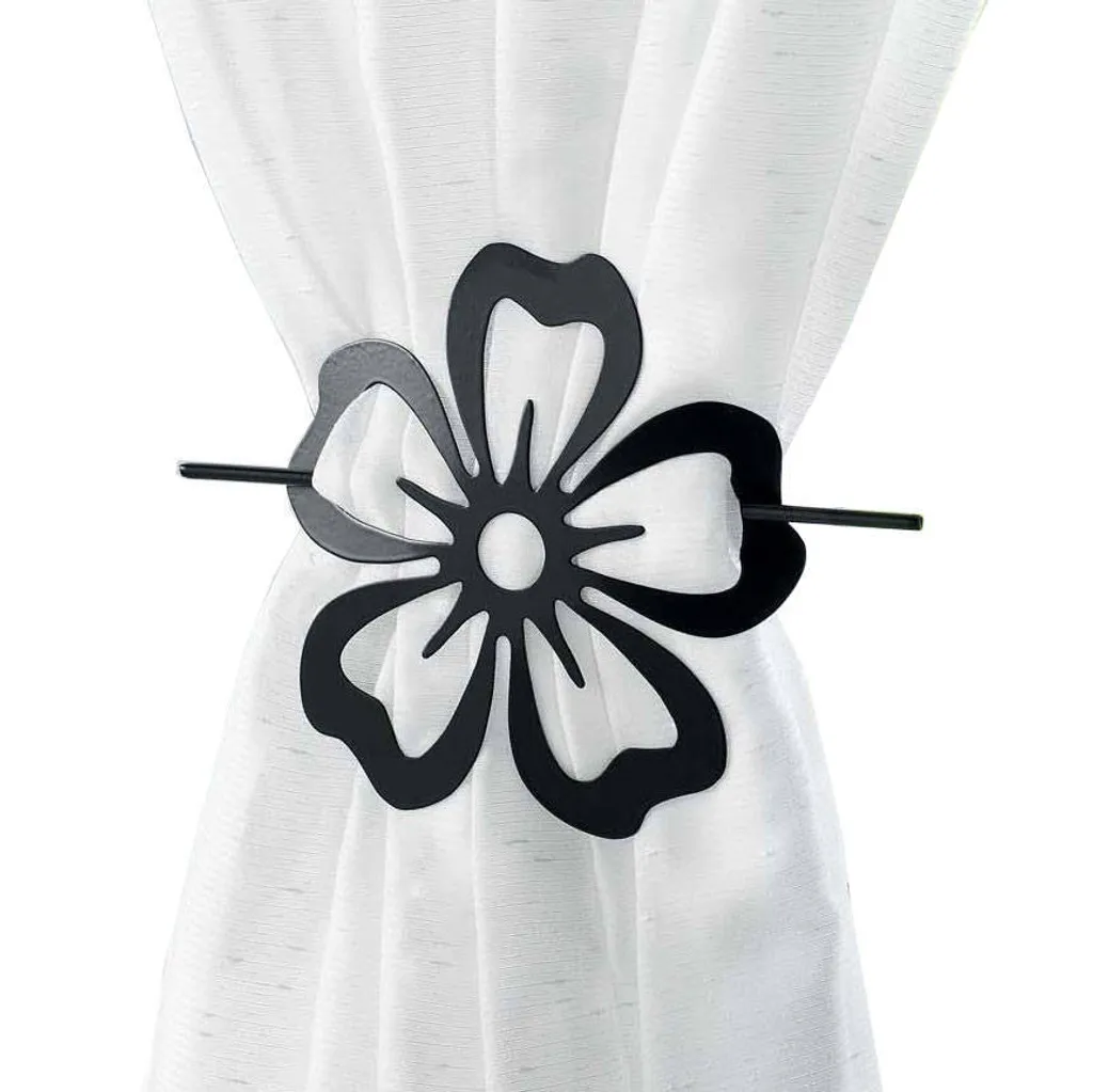 Clip rideau fleur noire satinée, accessoire déco avec pince robuste