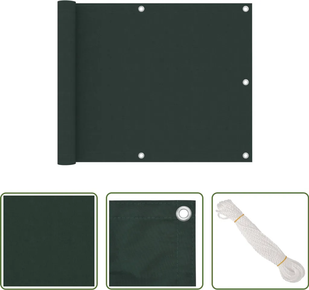 The Living Store Schermo privacy per balcone Verde scuro 75x400 cm Tessuto Oxford