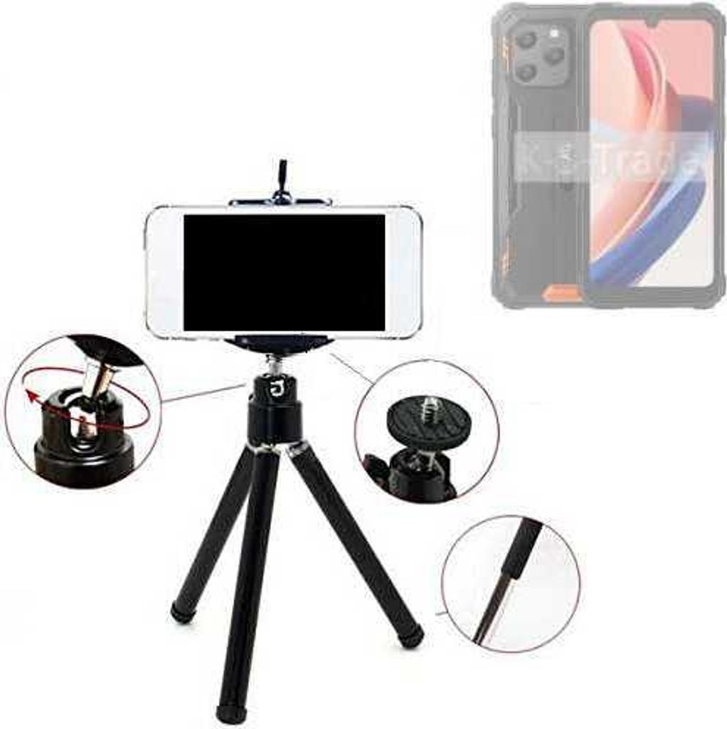 K-S-Trade Smartphone Stativ Dreibein kompatibel mit Blackview Oscal S70 Tripod aus Aluminium Klemmstativ Stativ Adapter für Mobiltelefone schwarz 1x