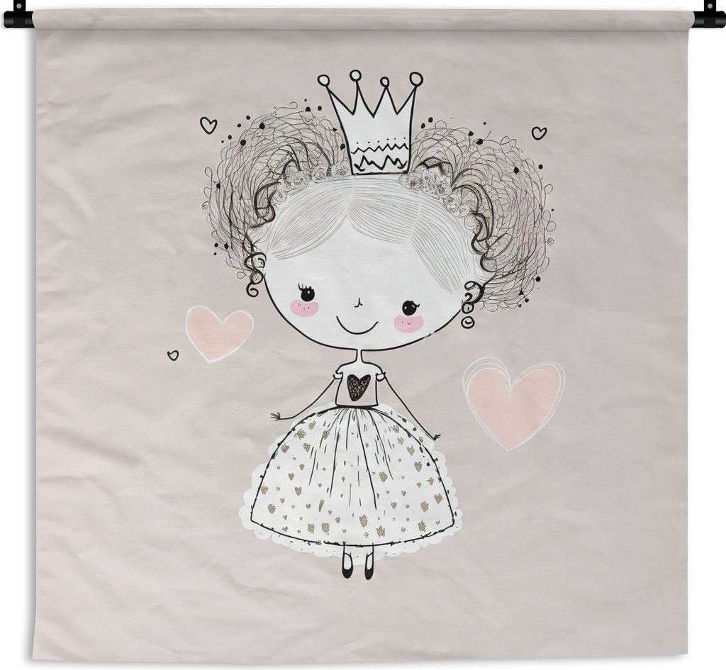 MuchoWow Wandteppich Wandbehang Prinzessin - Kinder - Mädchen - Krone - Kleid 150x150 cm Tapisserie Dekoration Wandtuch - Wohnaccessoires - Mode...