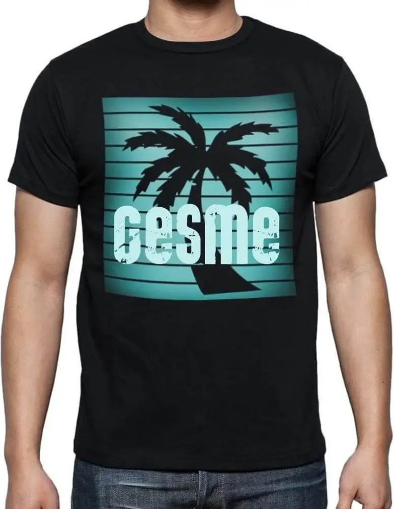 Herren Grafik T-Shirt Palme Strand Urlaub in Cesme – Palm, Beach, Holidays In Cesme – Öko-Verantwortlich Vintage Jahrgang Kurzarm Lustige Druck