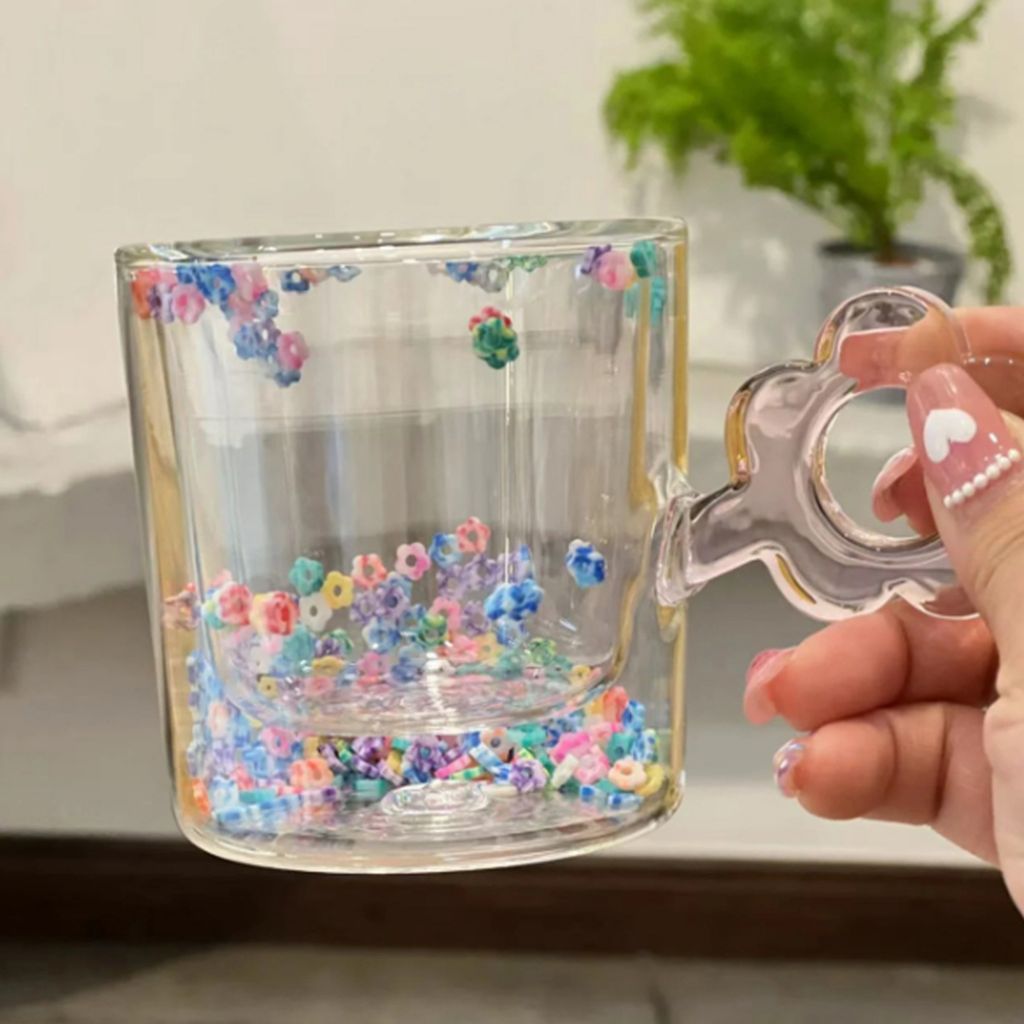360Home Wasserbecher Milchbecher Doppelwandiger Glasbecher Exquisites Geschenk Tasse Rose A